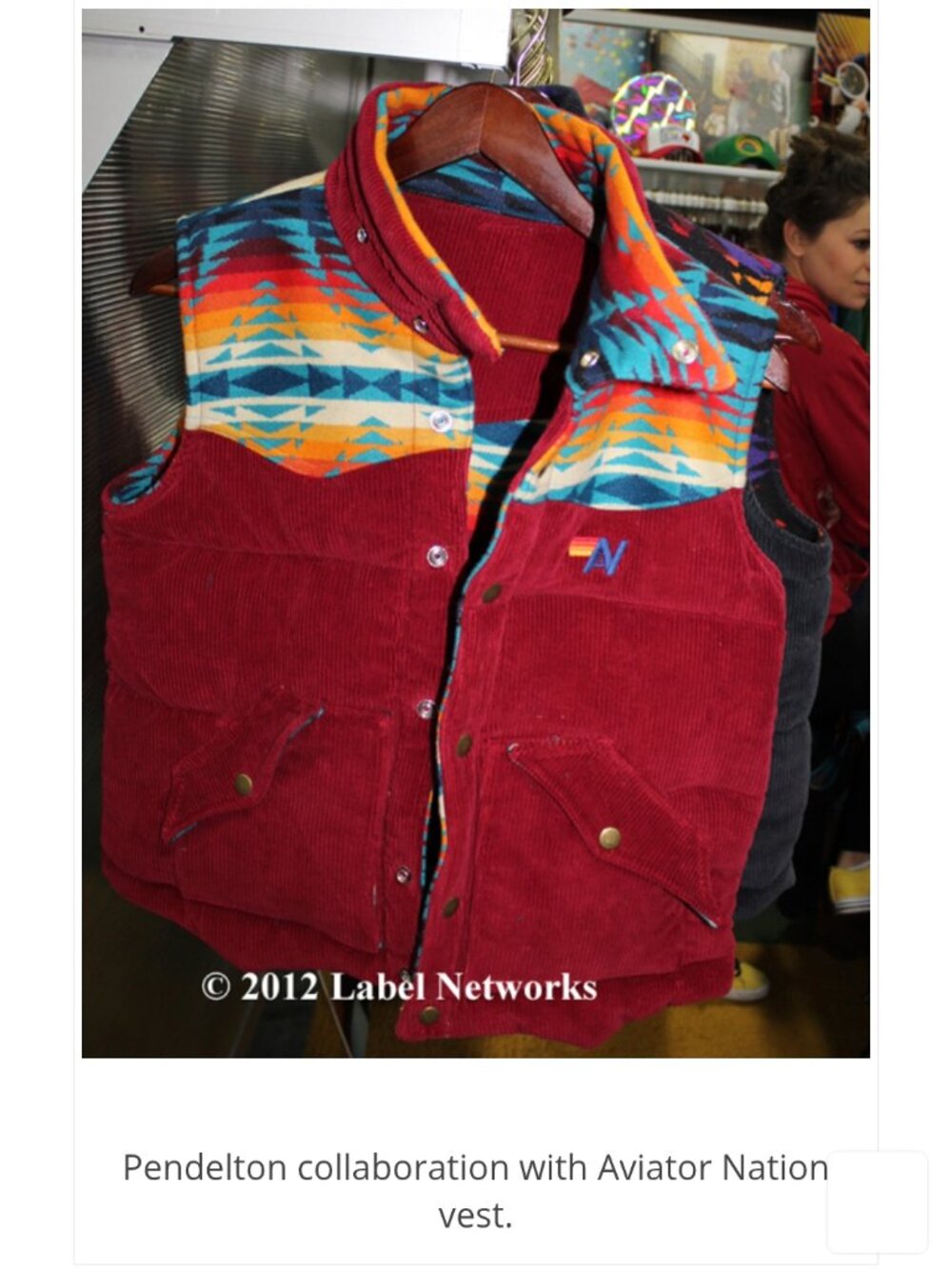 Aviator Nation × Pendelton Navajo Corduroy Wool Reversible Vest Unisex Size M* - Picture 14 of 15